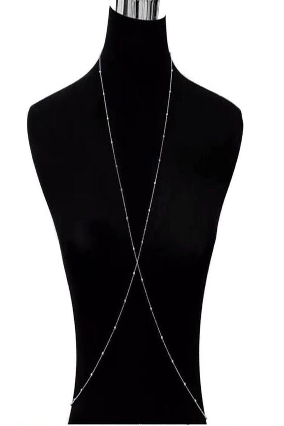 Classy Silver Kararmaz Top Boncuklu Cross Style Vücut Zinciri, Vücut Takısı