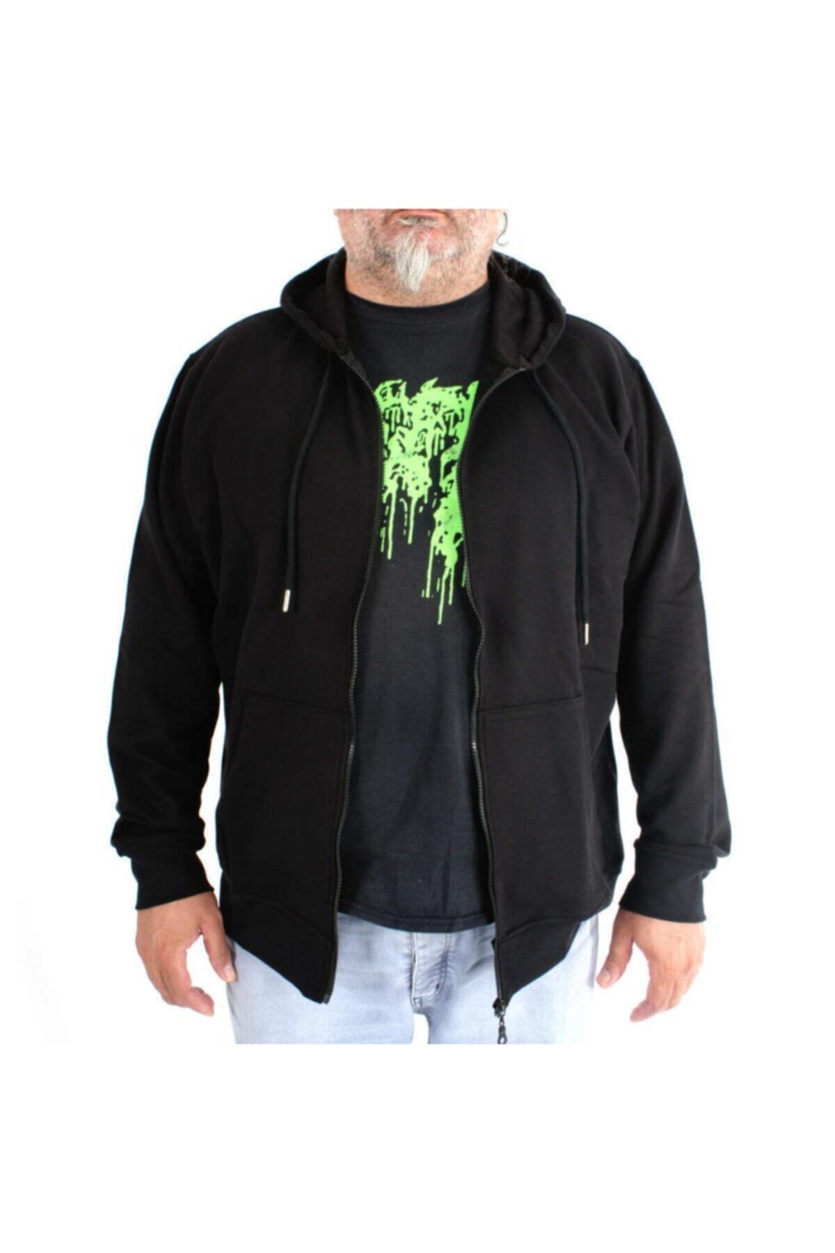 Bant Giyim-Large Size Black Sweatshirt - 4XL Zippered Spring 4