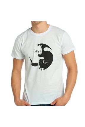 - Yin Yang Kedi Beyaz Erkek T-shirt Tişört B111-423b