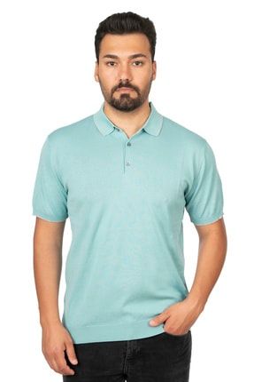 Su Yeşili Düğmeli Polo Yaka Yazlık Triko T-shirt %100 Emilcotoni Pamuk M03