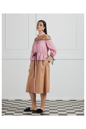 Kadın Pembe Kolları Ve Ön Tarafı Kurdeleri Elbise Y0210 LUXXOY0210