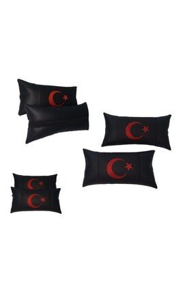 Türk Ay Yıldız 2'li Set Deri Siyah Oto Koltuk Boyun Yastığı Araba Araç Seyahat Koltuk Yastık TOYOTA