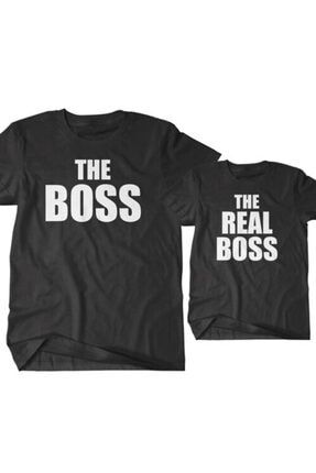 Baba Erkek Kız Çocuk The Boss Baskılı Siyah T-Shirt thebos02