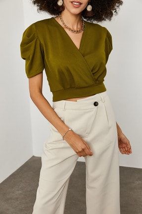 Kadın Yağ Yeşili Kruvaze Bluz 1KZK2-11592-54