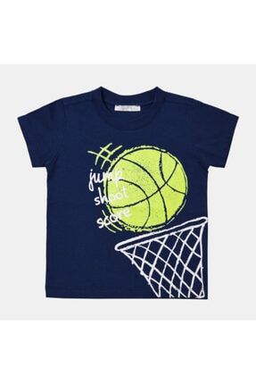 Erkek Çocuk Basket Potası Baskılı Bisiklet Yaka Lacivert T-shirt 31046