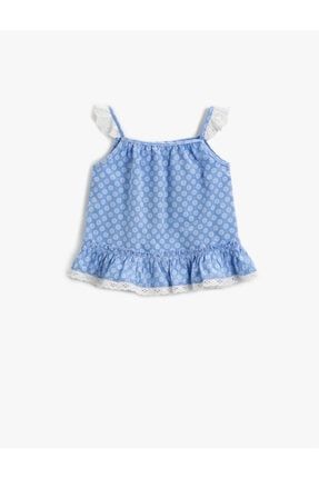 Kız Bebek MAVİ DESENLİ Desenli Bluz Dantel Detayli Pamuklu 1YMG69585AW