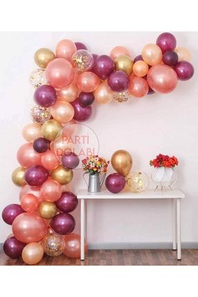 80 Balonlu Bordo-somon-gold-rose Doğum Günü Konfetili Balon Kombini Zinciri Seti tye0806211139