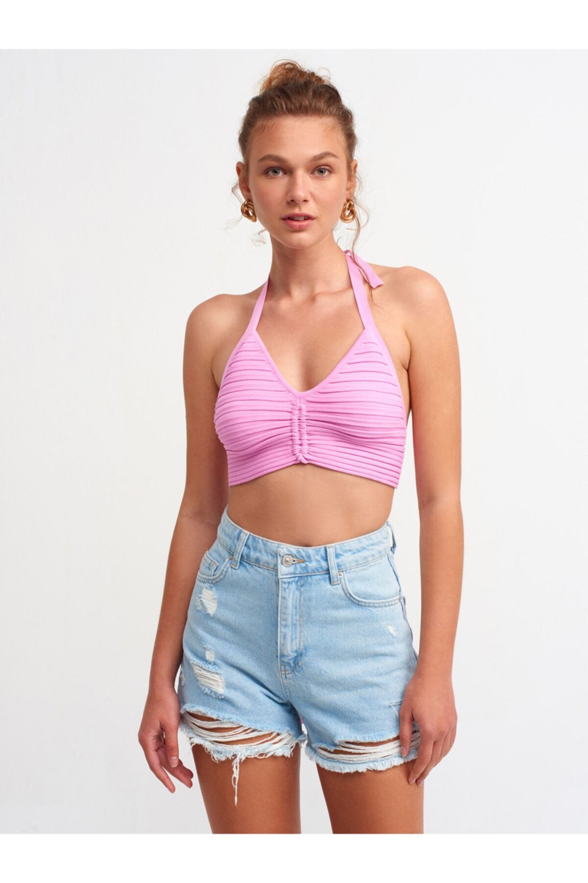 Dilvin 1011 در پشت فاقد Triko Bustier-pink