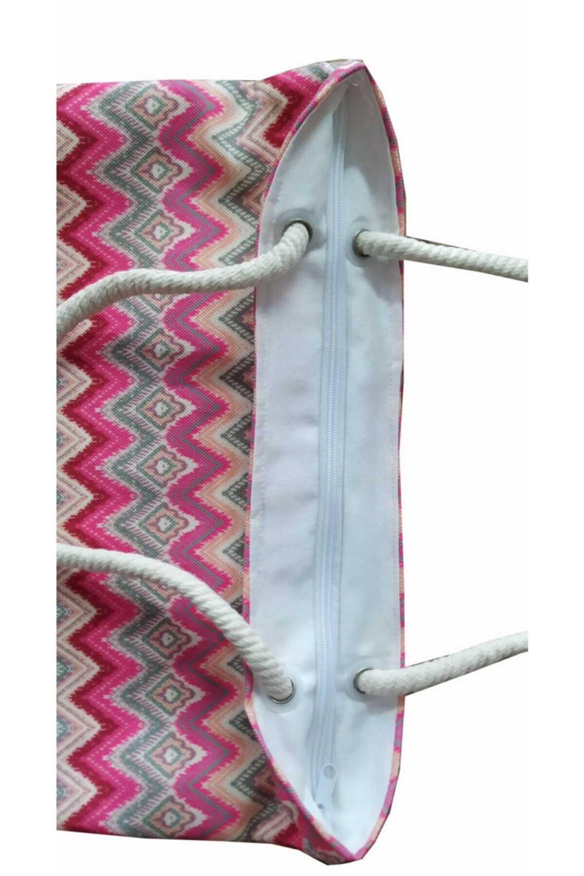 Alkan Homes-Zigzag Patterned Modern Lined Zippered Digital Printed Multi-Purpose Bag 2