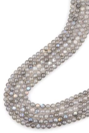 Unisex Gri Labradorit Doğal Taş Dizi Küre Kesim 8 mm D-2600-01