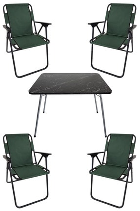 Bofigo 60x80 Granit Desenli Katlanır Masa + 4 Adet Katlanır Sandalye Kamp Set...