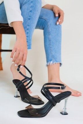 Kadın Siyah Jutem Model Şeffaf 8 cm İnce Topuklu Şeffaf Bantlı Topuklu Ayakkabı 10BYN-IN1351-SIYAH