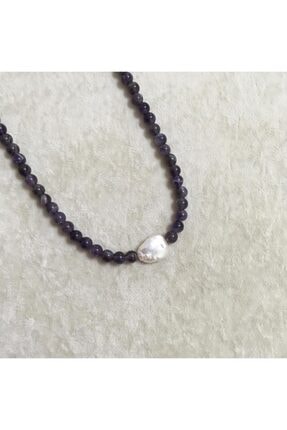 BY GÜLSÜN Ametist Ve Inci Doğaltaşlı Kolye