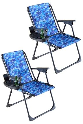 2 Adet Dijital Baskılı Bardaklıklı Kamp Deniz Piknik Sandalyesi YNMDLFLR