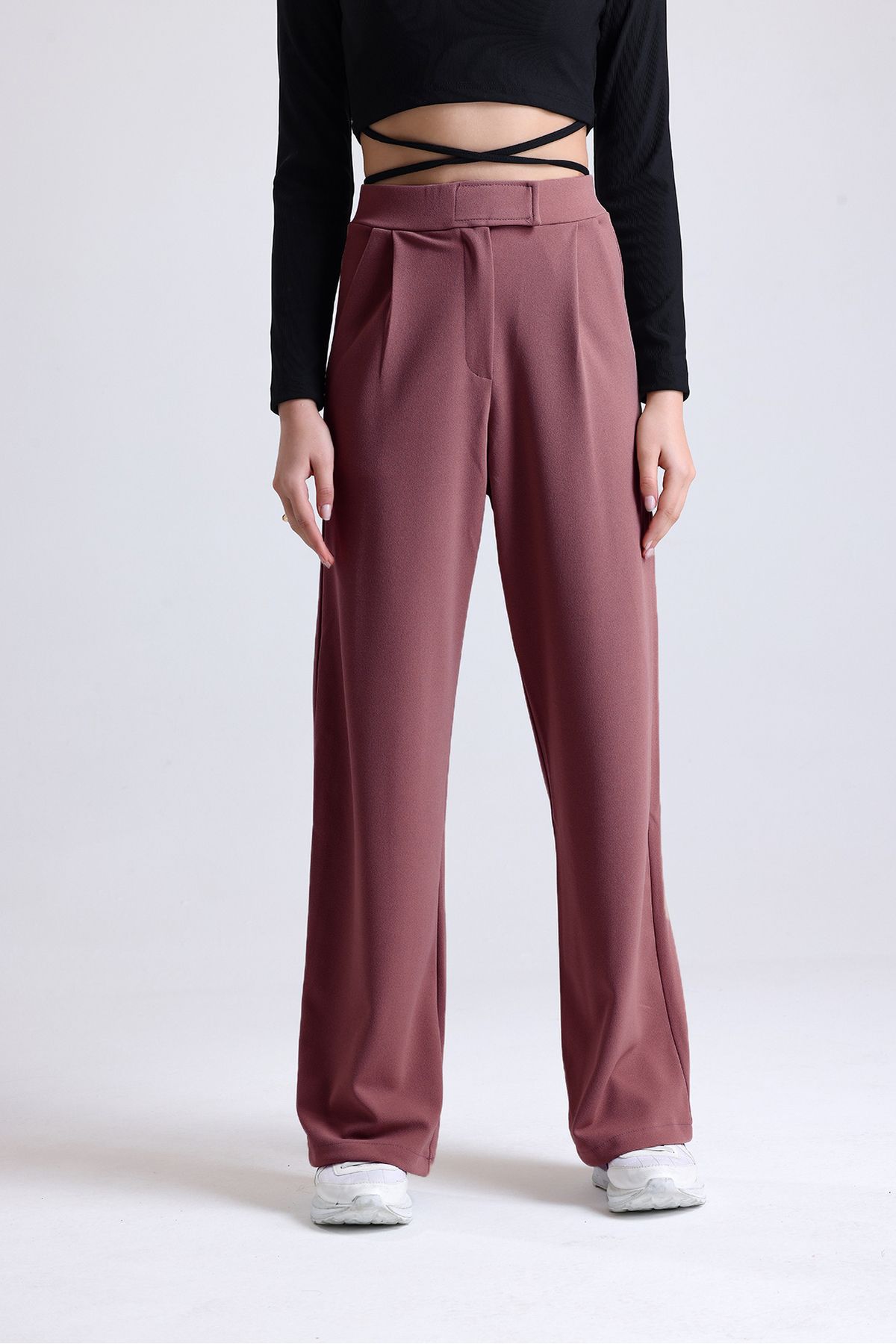Mad&Calf Pantaloni Palazzo Elastici Pentru Femei Cu Picior Lat Din Lycra Femeie - L