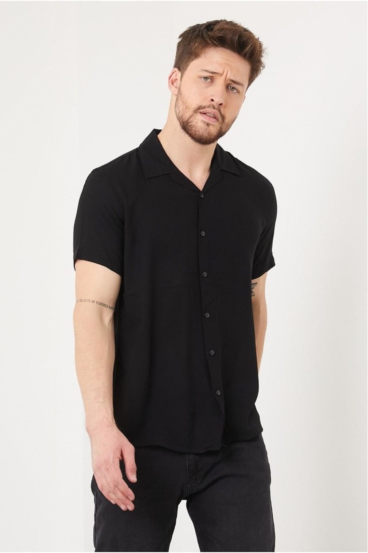 پیراهن مردانه مشکی YNGMENCLASS | VİSKONAPAS25 اورجینال - تصویر 3