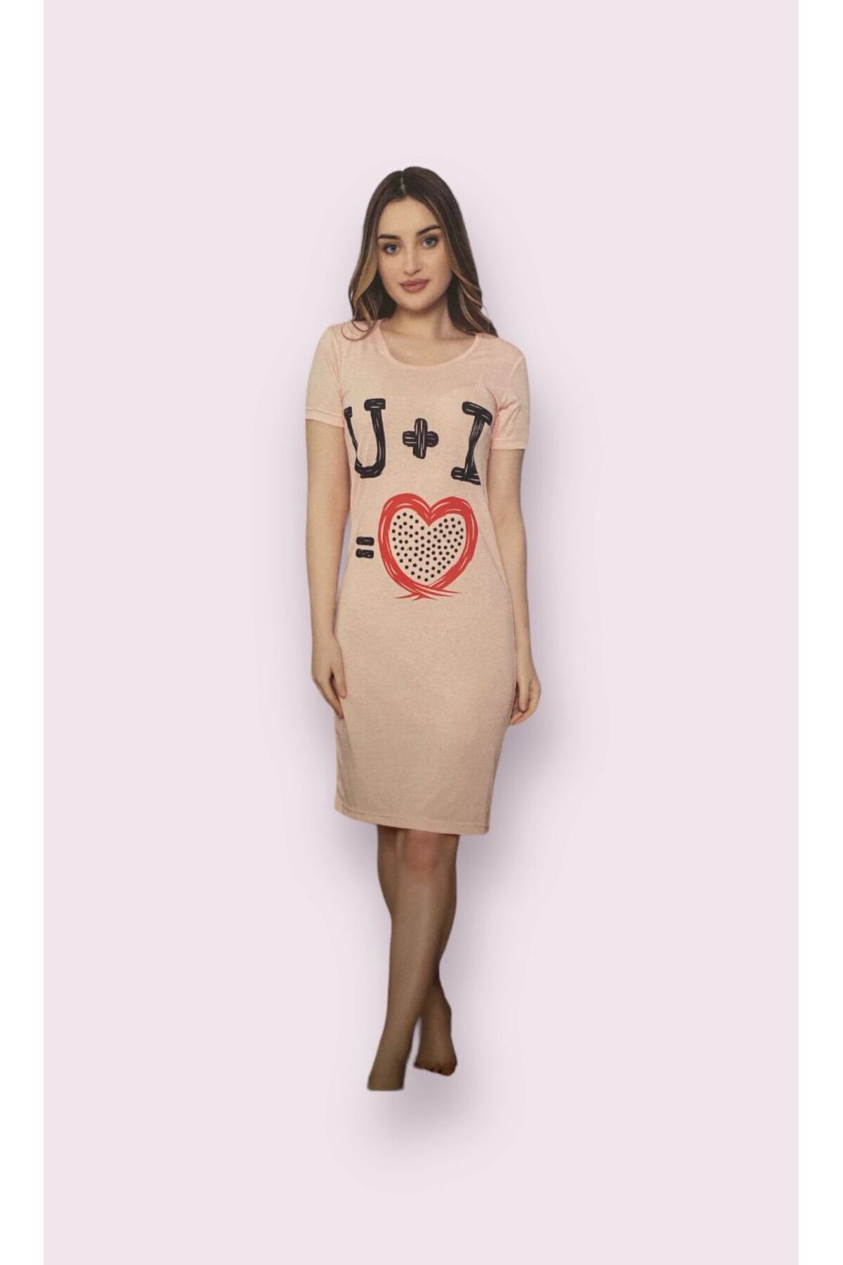 SayaSocks Diz Üstü Kalp Desenli Gecelik