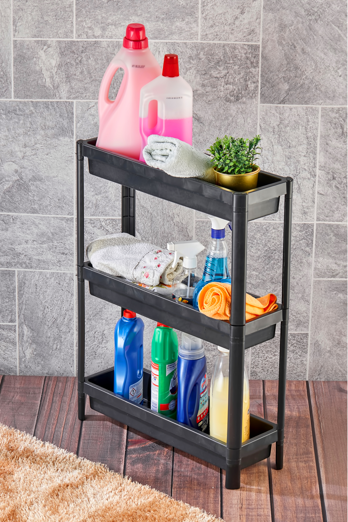 Rectangular 3-Tier Shelving Unit - Bathroom Kitchen Organizer Organizer Shelf Black