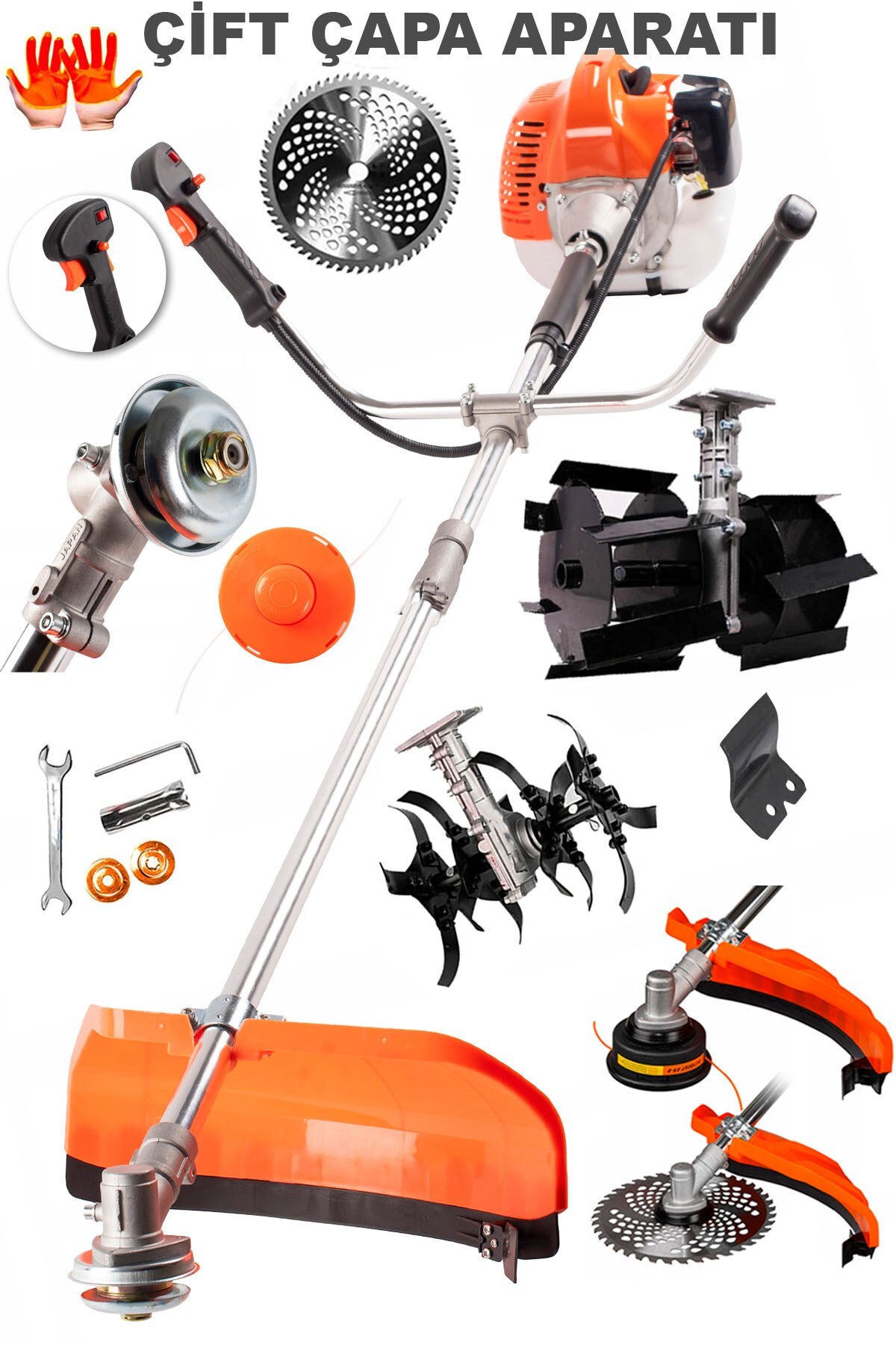STAXX POWER Süper Seri 14HPX Kömürsüz Motor Çim Ot Çalı Biçme Turbo Benzinli Yan Tırpan + 2 ÇAPA APARATI SETİ