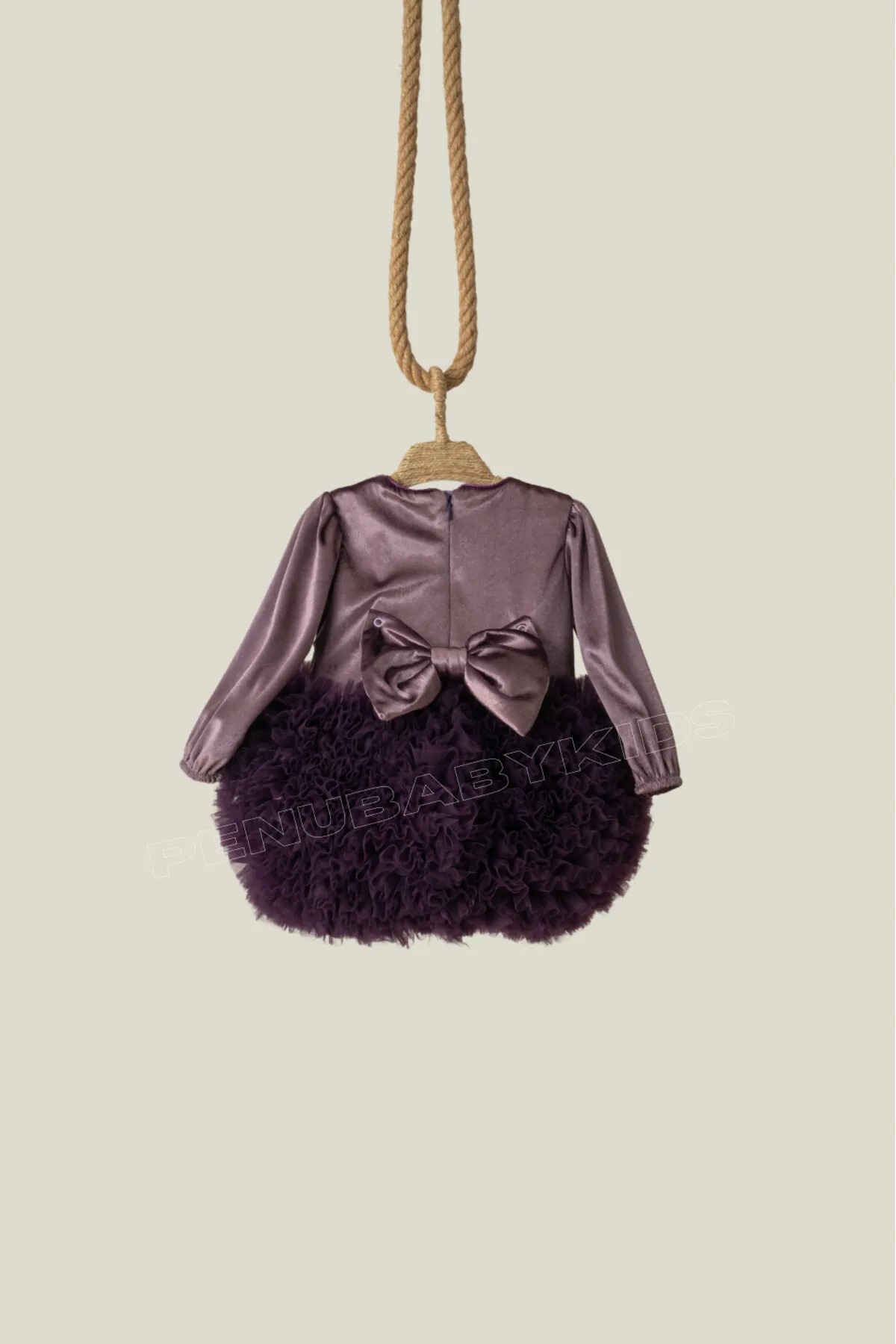 penu baby kids Mürdüm Altı Tütü Etekli Kadife Uzun Kollu Kız Bebek Elbise fotoğrafı 7 (önizleme)