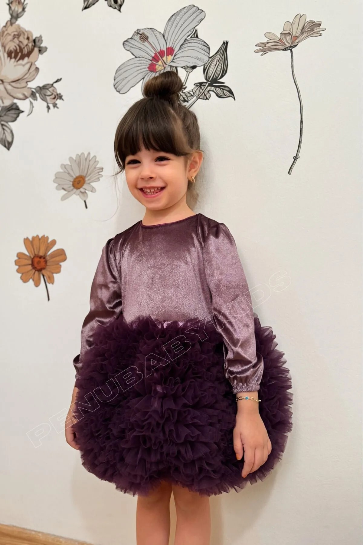 Purple Tulle Skirt Velvet Long Sleeve Baby Girl Dress