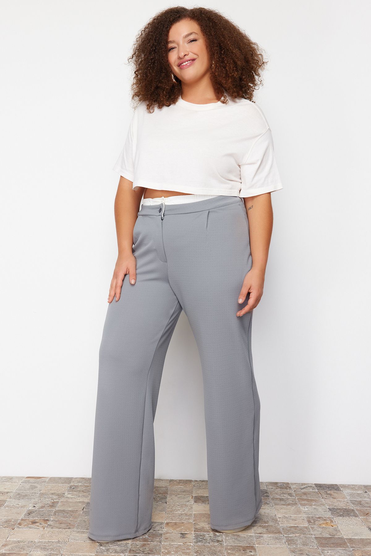 Trendyol Curve-Graue Strickhose mit Taillendetail TBBSS24AR00000 3