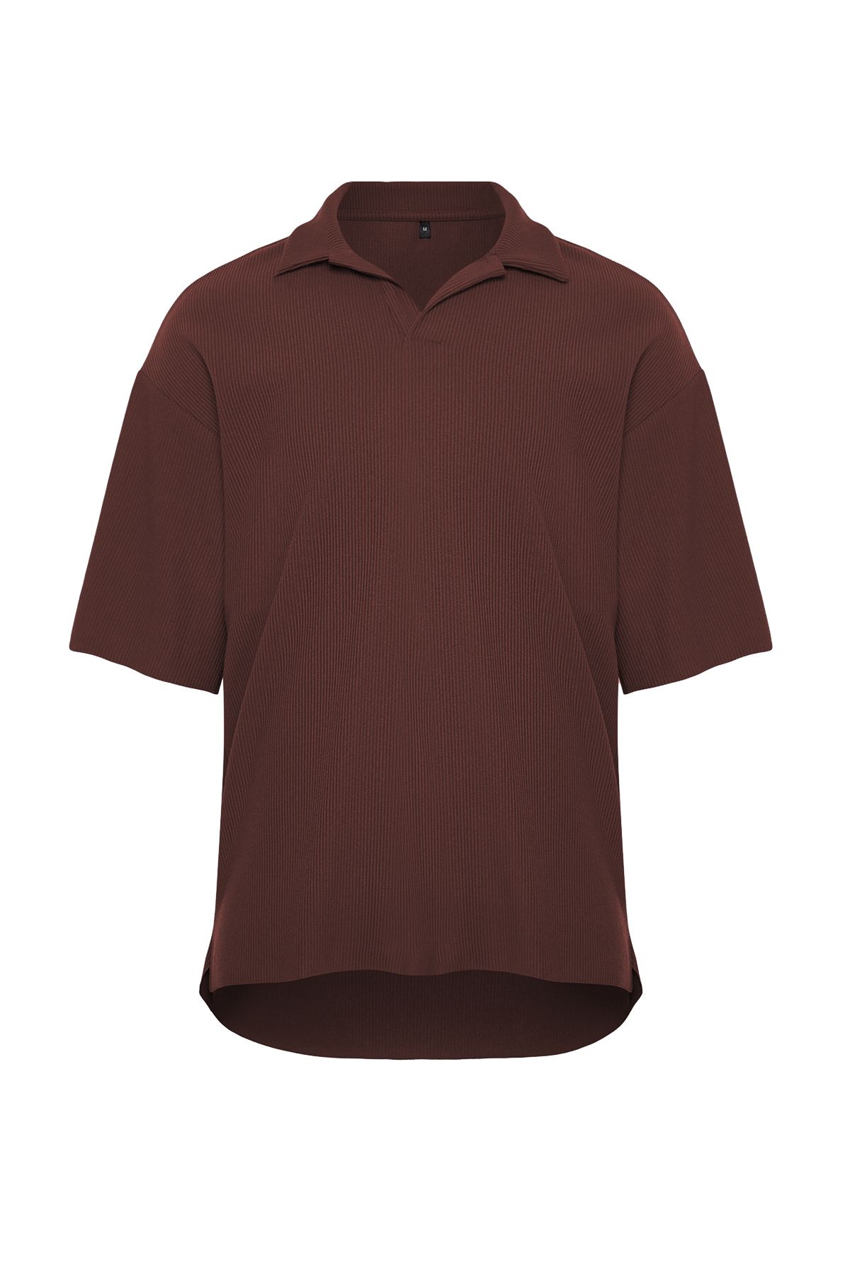 Trendyol Collection-OTToman T-Shirt mit Polokragen – weite Passform, Struktur und keine Falten, braun, limitierte Auflage TMNSS23po00020 9
