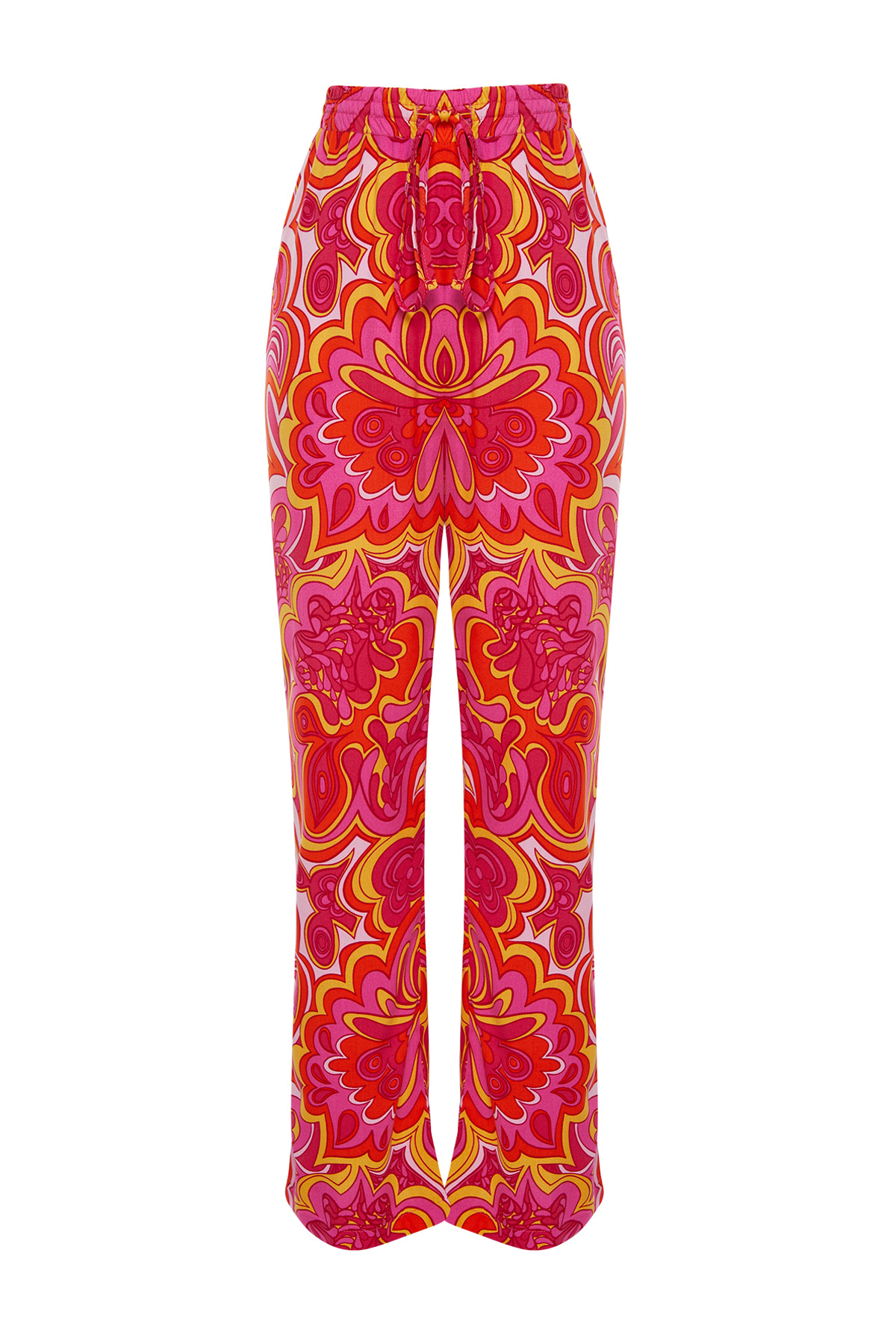 Trendyolmilla  Pembe Beli Lastikli Bağlama Detaylı Wide Leg/Geniş Paça Desenli Dokuma Pantolon TWOSS24PL00159 - Görsel 7