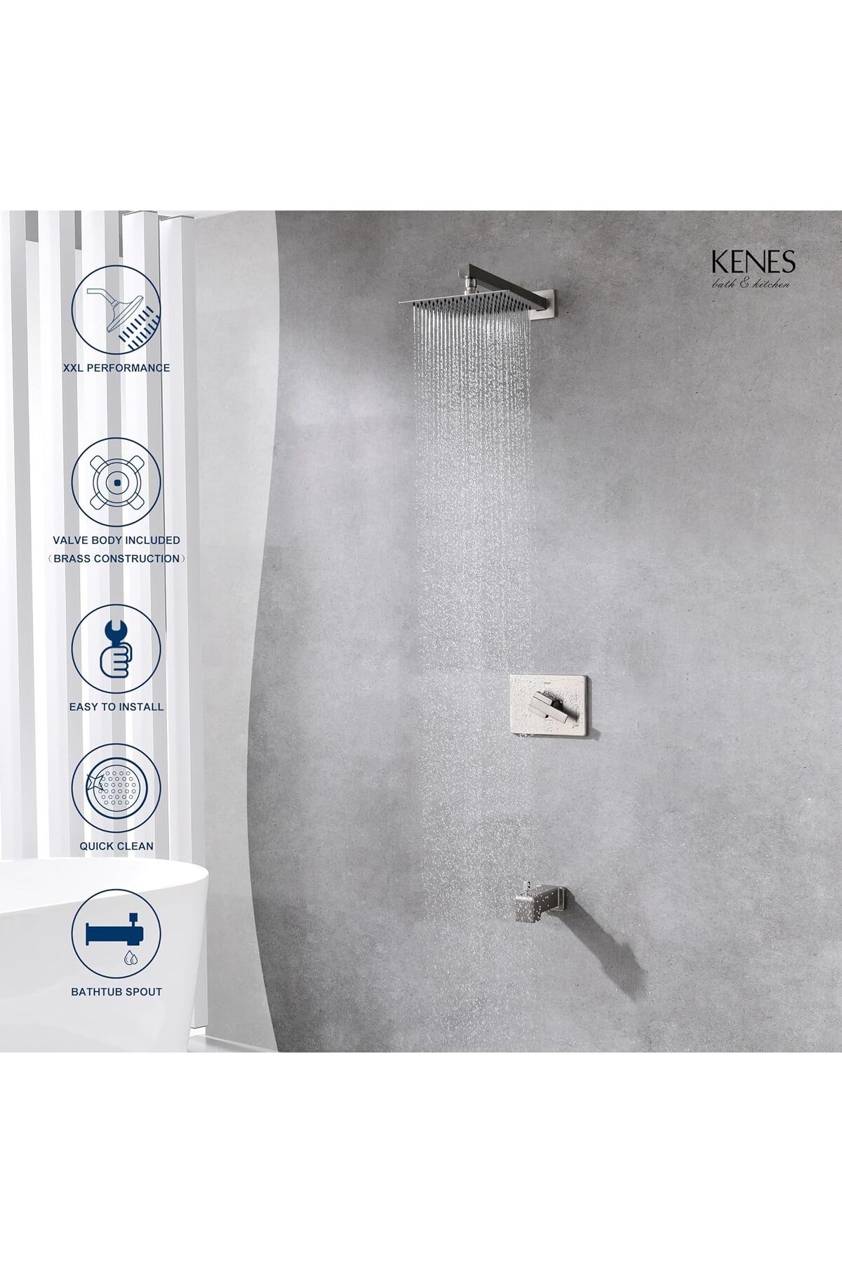 KENES-Nickel Brushed Bathtub and Shower Frame Set - The Perfect Solution for Luxurious and Efficient Shower Experience 7