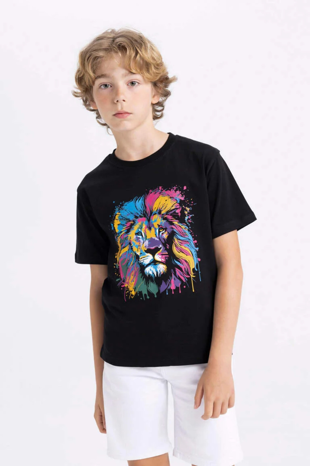 Boy's Crew Neck Lion Printed Short Sleeve T-Shirt D0403a8bk81mc