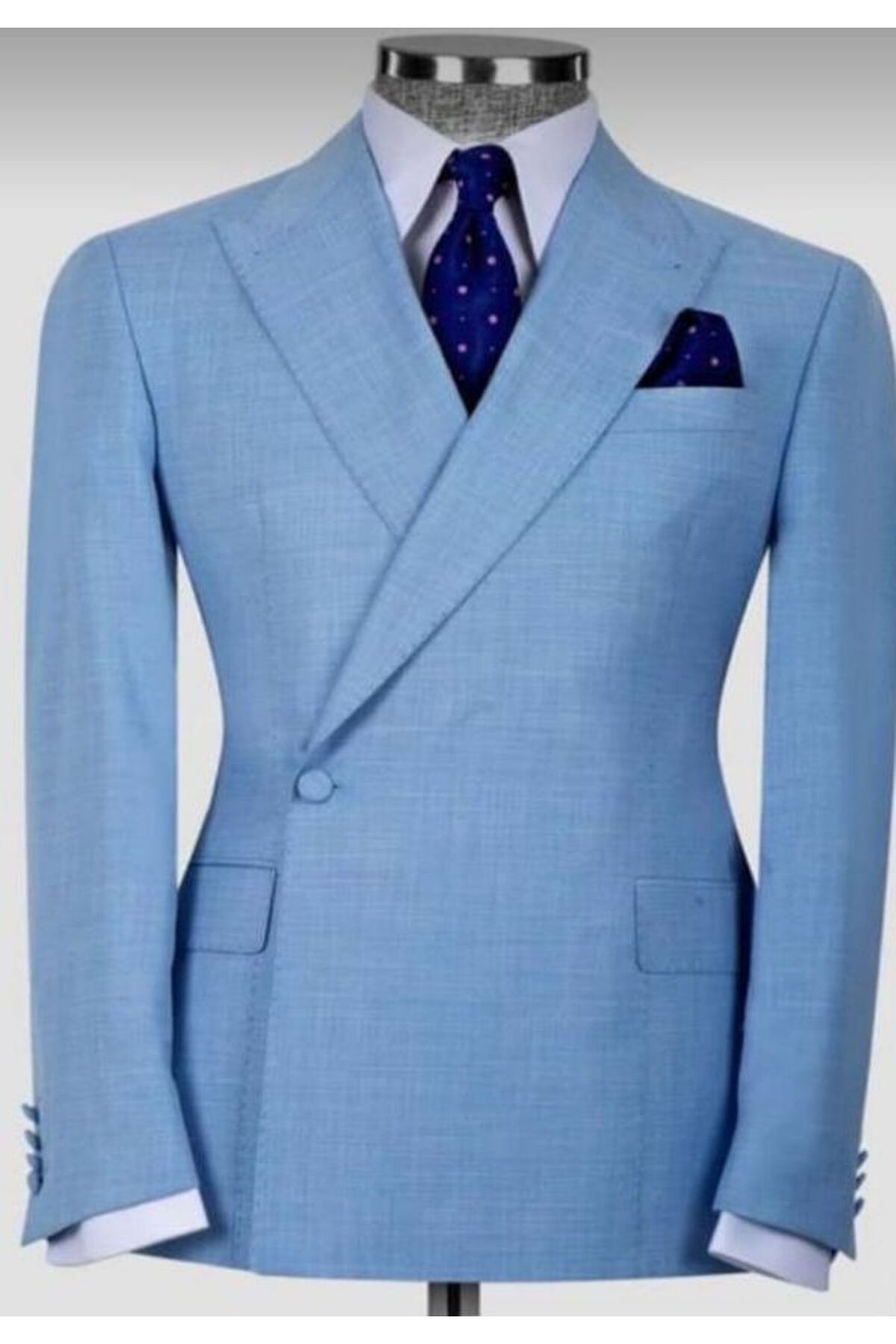 MASSARO Kruvaze Slim Fit Takım Elbise (mendilli Kravat & Yaka Zincir Aksesurı )