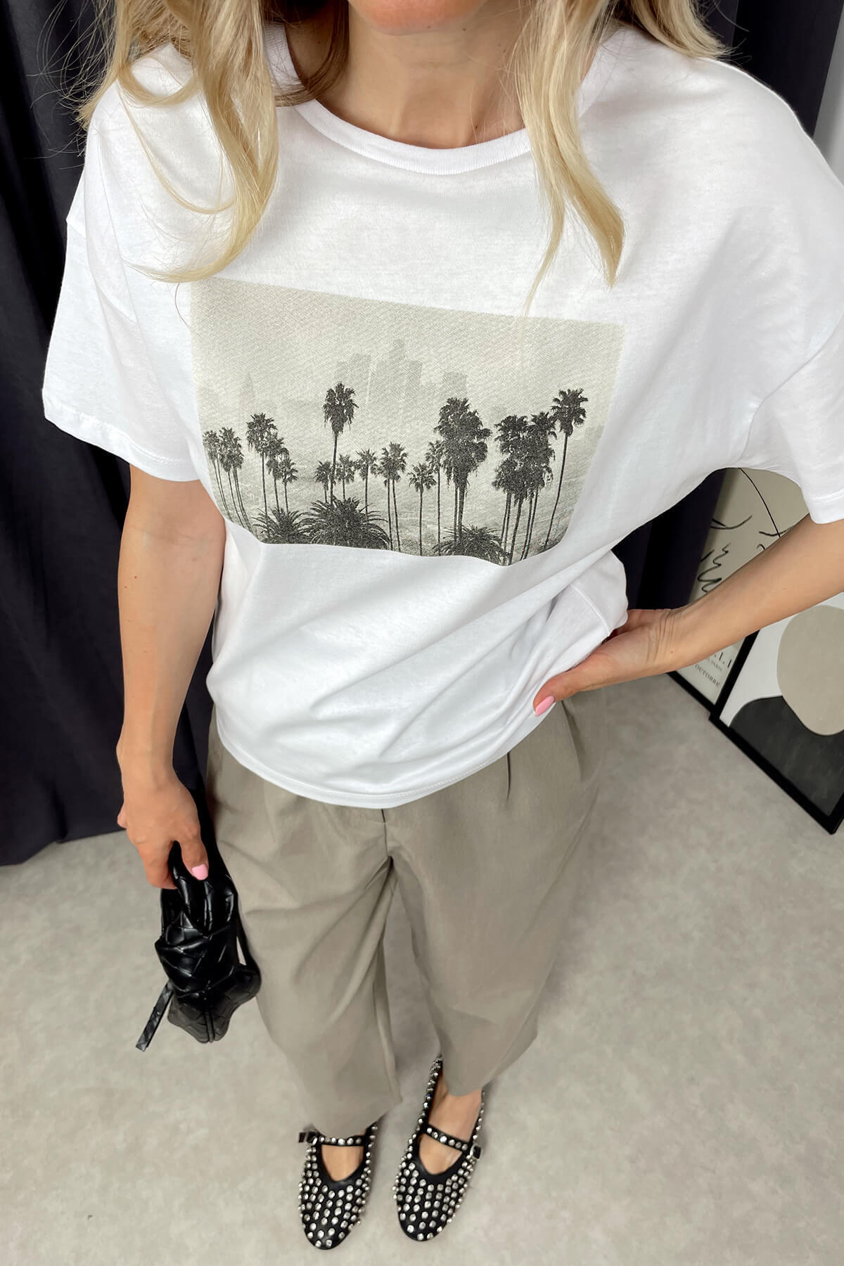 Sue Store-White Palm Printed Oversize T-Shirt 2