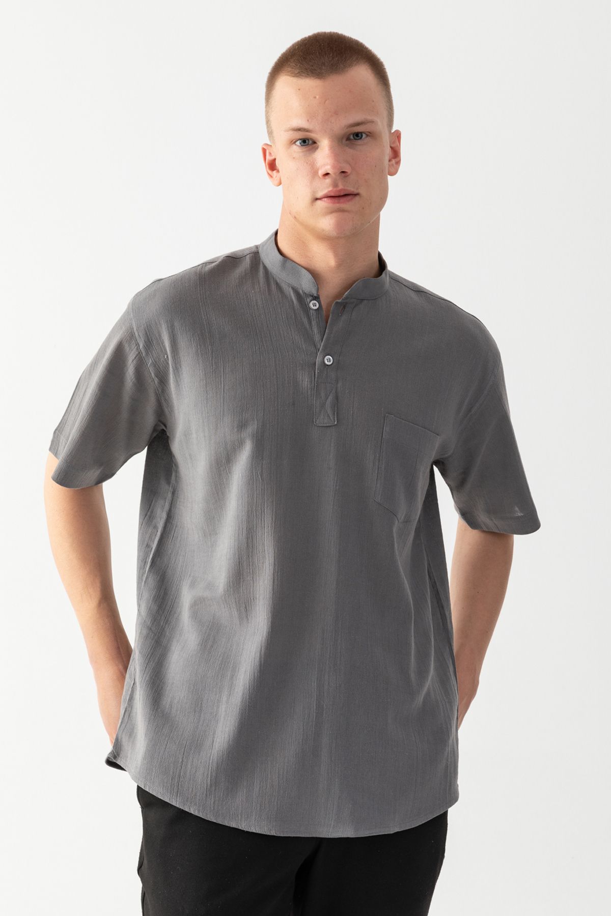 EtkiModa-Tricou pentru bărbați afumat, 100% bumbac, țesut cu guler predominant, cu mânecă scurtă, cu buzunare, cu detaliu, din material Sile 6