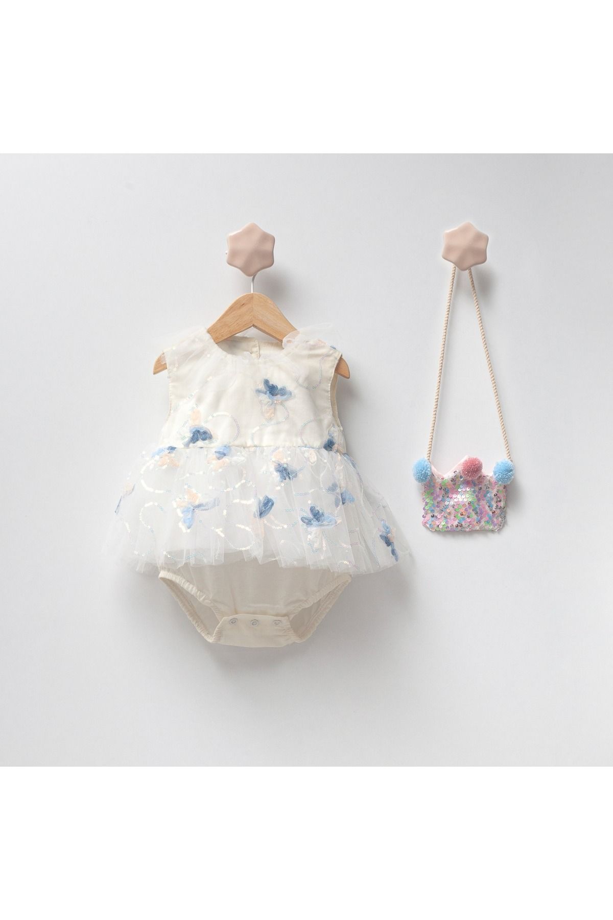 Ma Moi Baby-White Butterfly Embroidered Baby Girl Romper with Bag 1