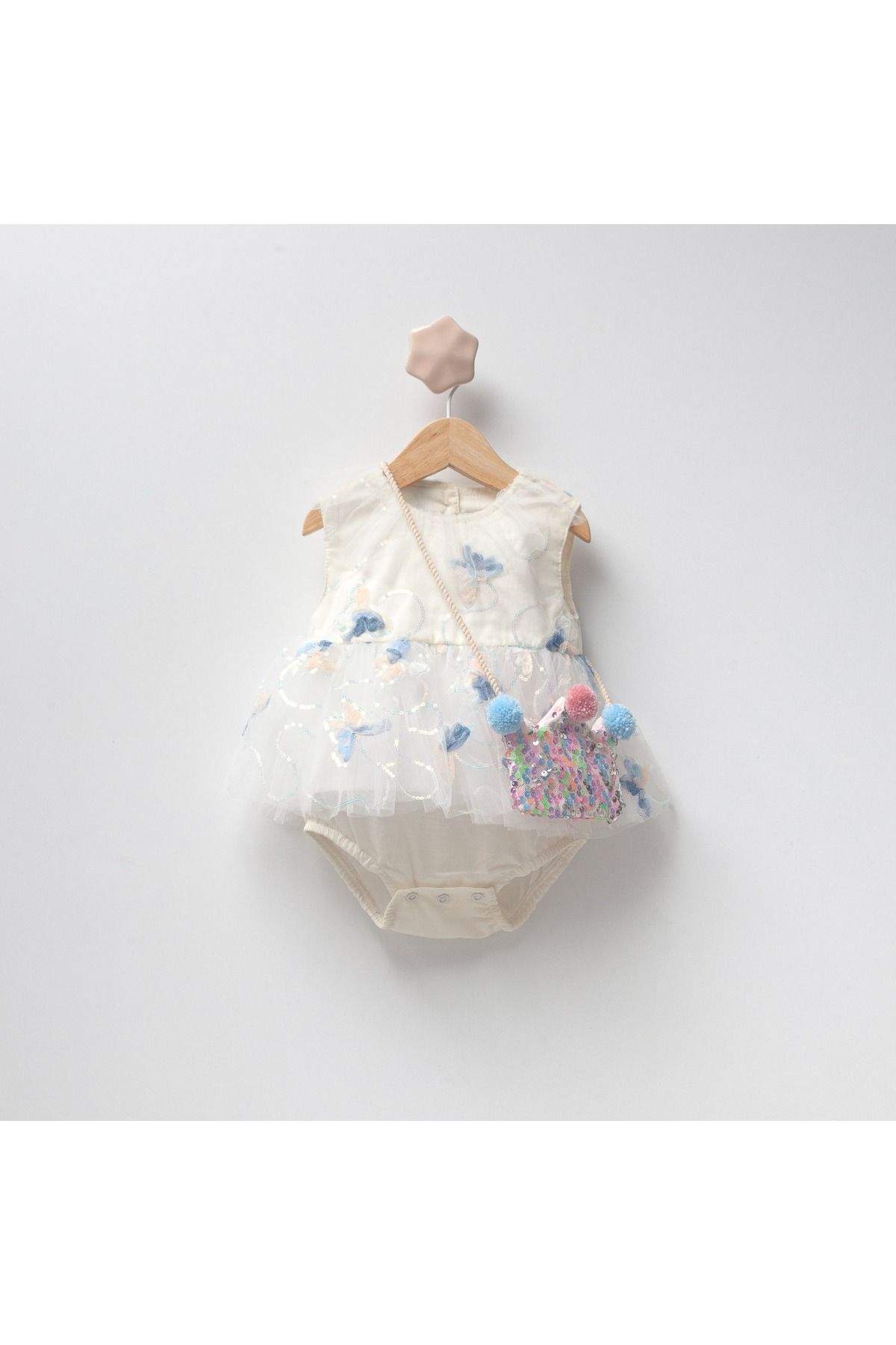 Ma Moi Baby-White Butterfly Embroidered Baby Girl Romper with Bag 2