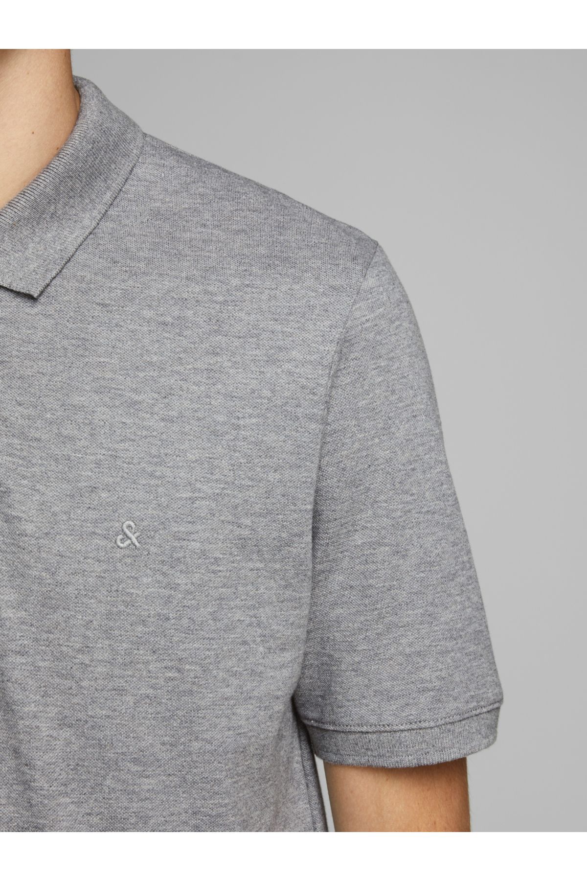 تی شرت یقه پولو خاکستری مردانه POLO SS NOOS T اورجینال Jack Jones Jack & Jones