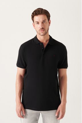 Avva Erkek Siyah %100 Pamuk Serin Tutan Regular Fit Polo Yaka T-shirt E001004
