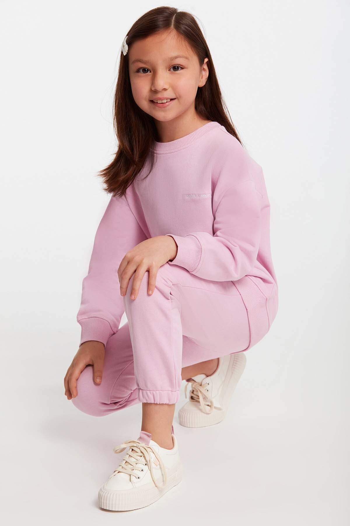 GRIMELANGE-Jabor Mädchen-Trainingsanzug-Set mit Rundhalsausschnitt und Stickerei in Rosa 3