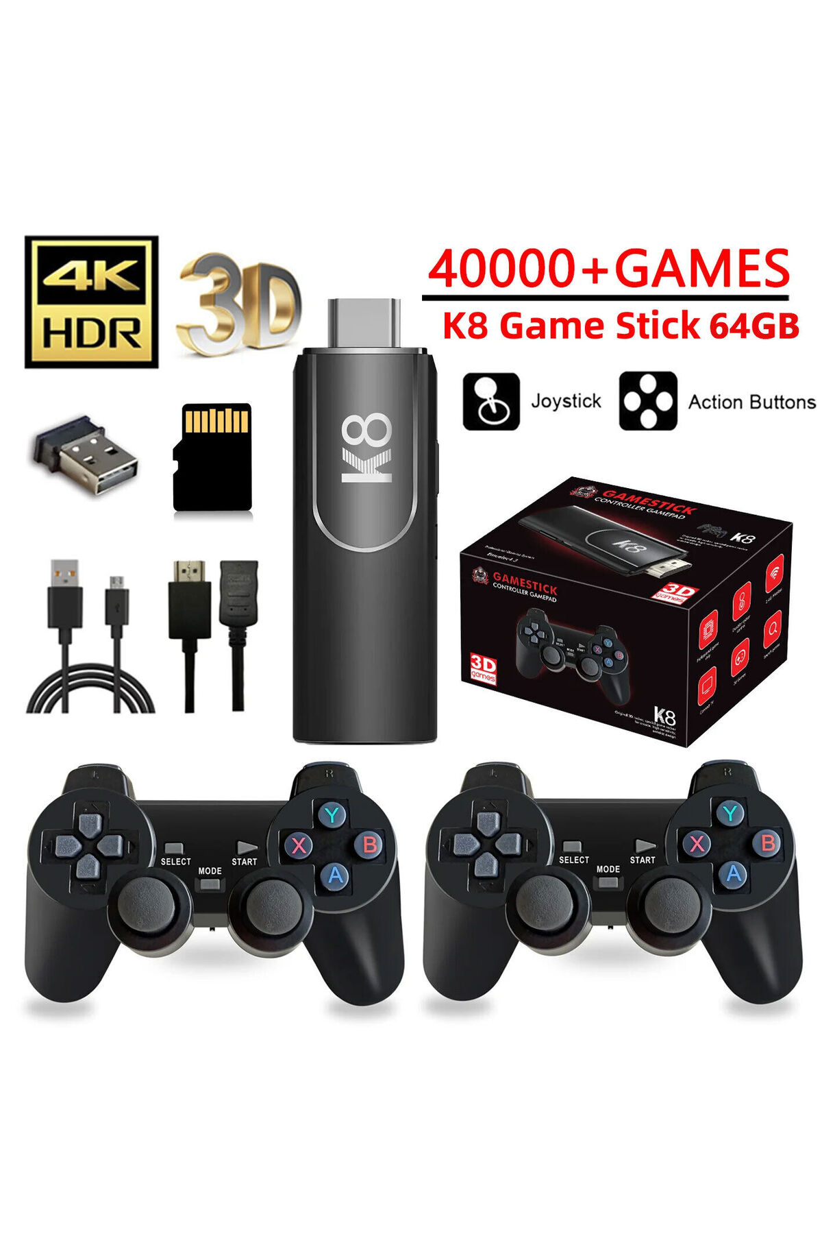 K8 4K HDMİ 10000+ Oyunlu Çift Kol 3D Retro Arcade Oyun Konsolu 5