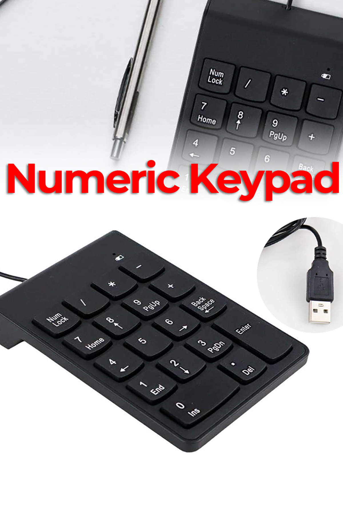 Kablolu 18 Tuşlu Mini Rakam Klavyesi Numeric Klavye Mini Dekoratif Num Klavye 4