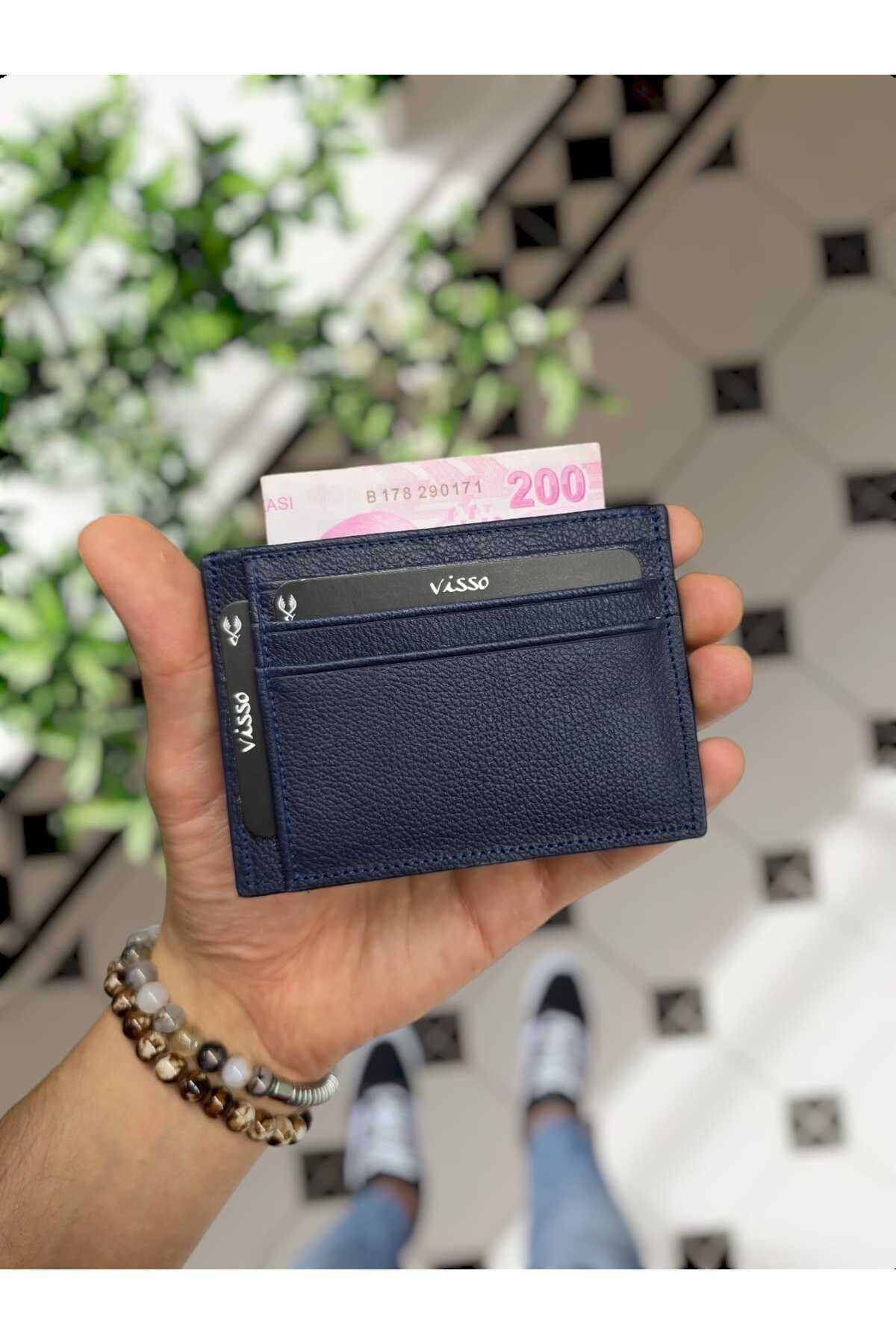 606 GENUINE LEATHER CARD HOLDER WITH COIN COMPARTMENT MR.  CARD HOLDER WALLET  MODEL Leather Bag Navy Blue