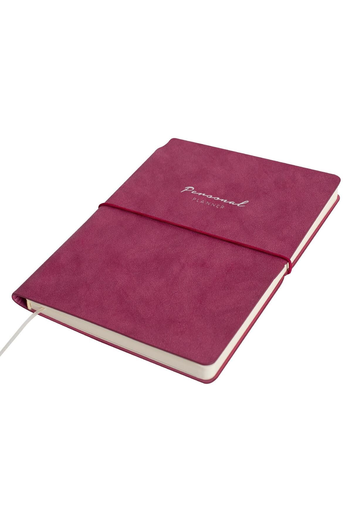 Victoria's Journals-Kuka A5 Fuchsia Striped Vegan Leather Planner Notebook - Flexible Cover and Elastic 3