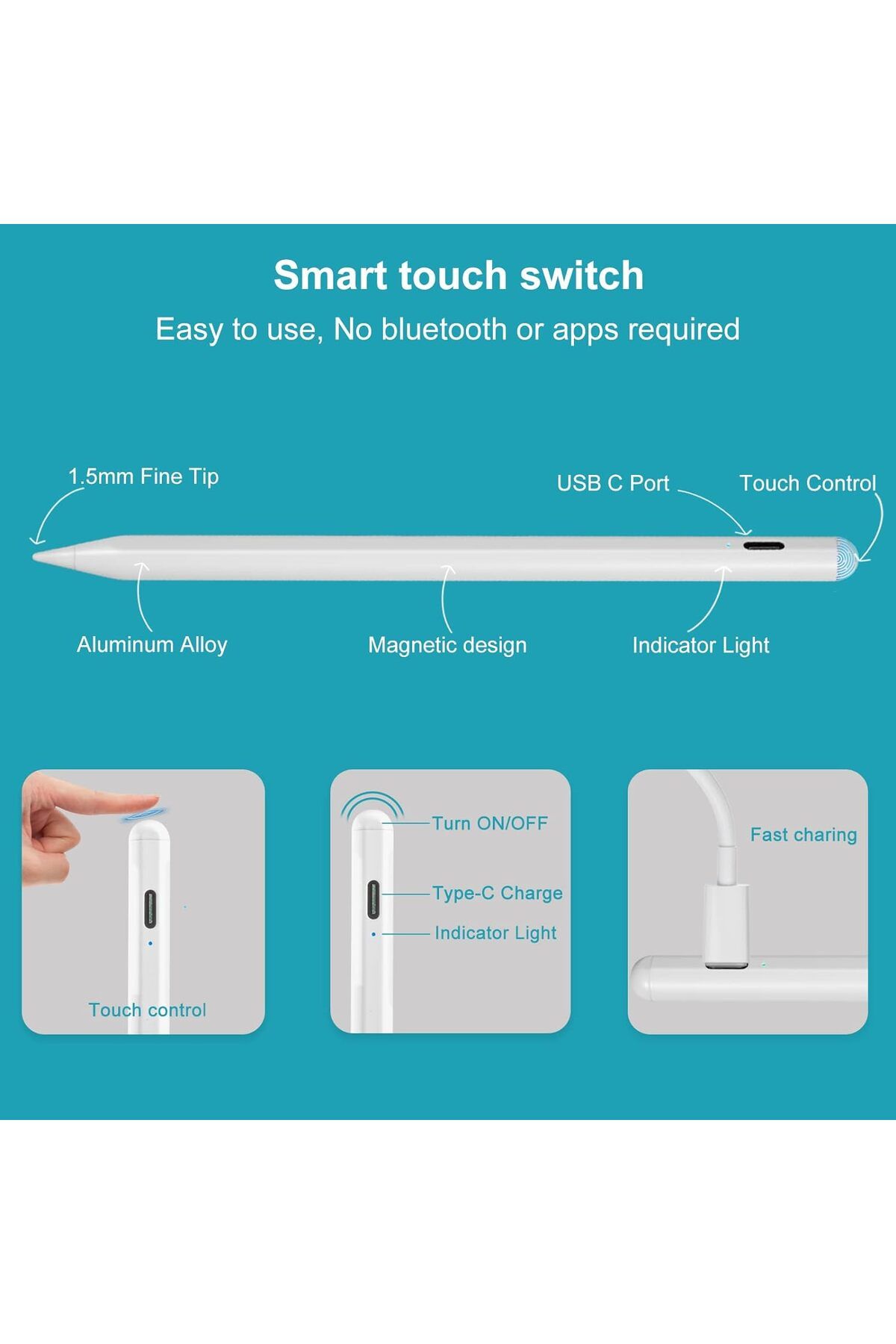 m.tk moveteck-iPad 10.9 10Th Generation Compatible Palm Rejection Tilt Sensitive Touch Special Drawing and Writing Pen 3