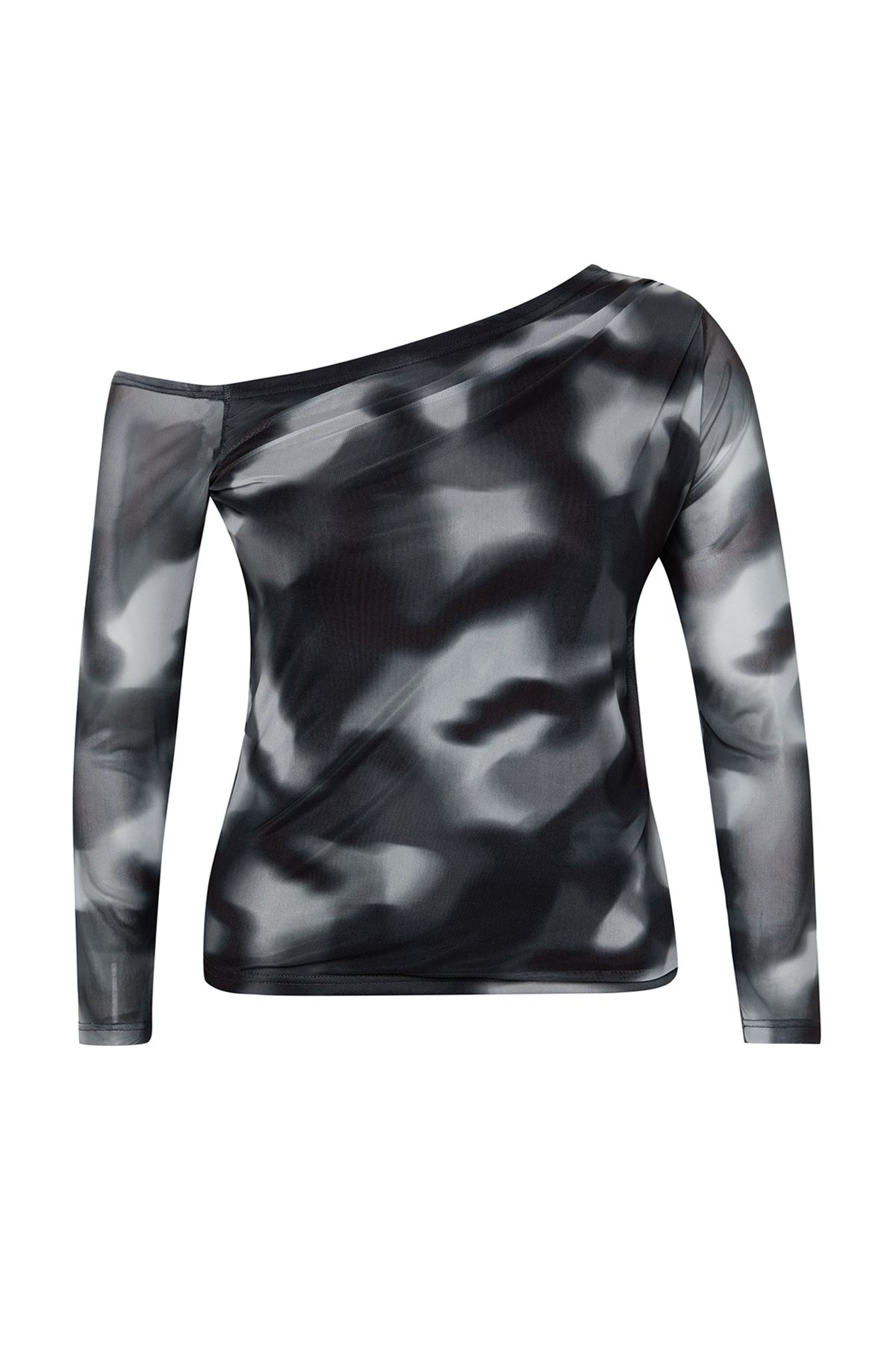 Trendyol Curve-Plus Size Asymmetrical Neckline - Abstract Pattern Anthracite Blouse Tbbss24Af00025 7