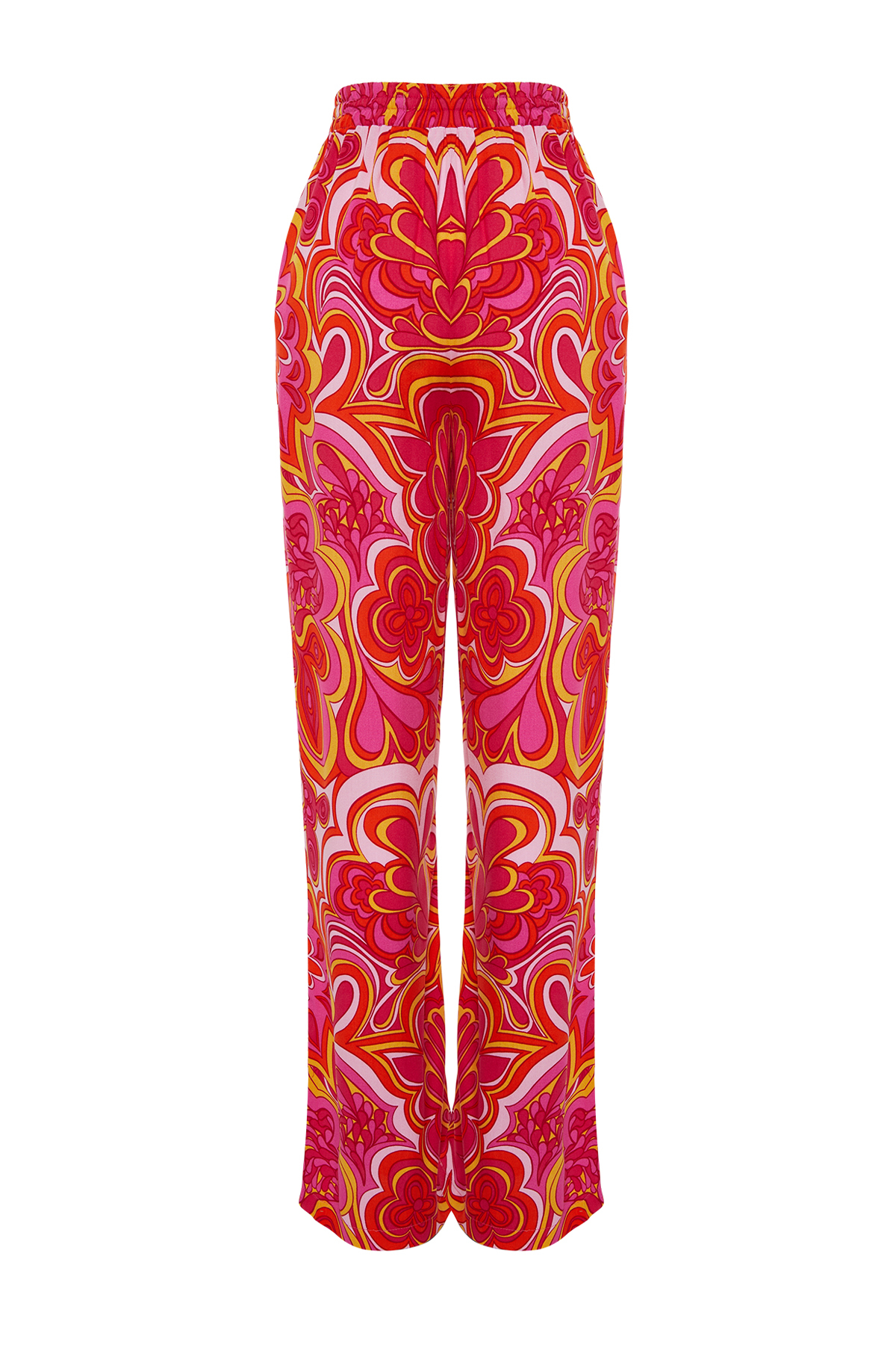 Trendyolmilla  Pembe Beli Lastikli Bağlama Detaylı Wide Leg/Geniş Paça Desenli Dokuma Pantolon TWOSS24PL00159 - Görsel 8