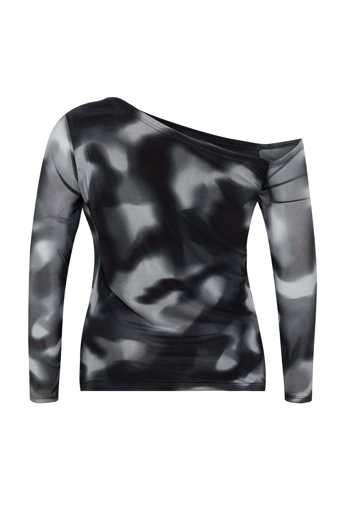 Trendyol Curve-Plus Size Asymmetrical Neckline - Abstract Pattern Anthracite Blouse Tbbss24Af00025 8