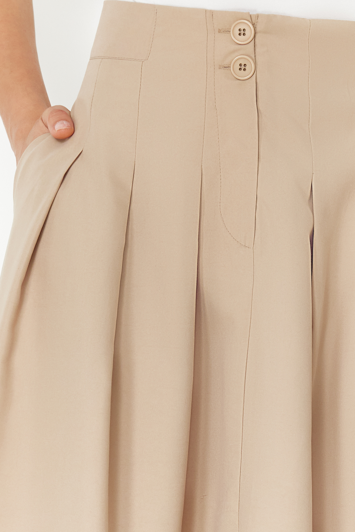 Trendyolmilla  Bej Pile Detaylı Önden Yırtmaçlı Midi Boy Dokuma Etek TWOSS24ET00169 - Görsel 5