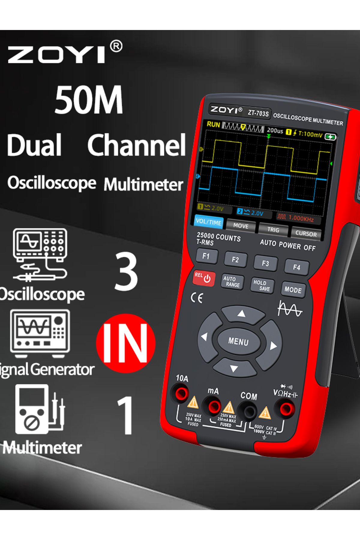 ZOYI-ZT-703S 3-in-1 Oscilloscope Multimeter 3.5 Inch IPS Display 25000 Counts 1