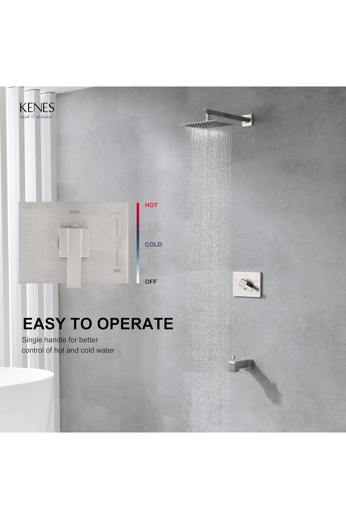 KENES-Nickel Brushed Bathtub and Shower Frame Set - The Perfect Solution for Luxurious and Efficient Shower Experience 2