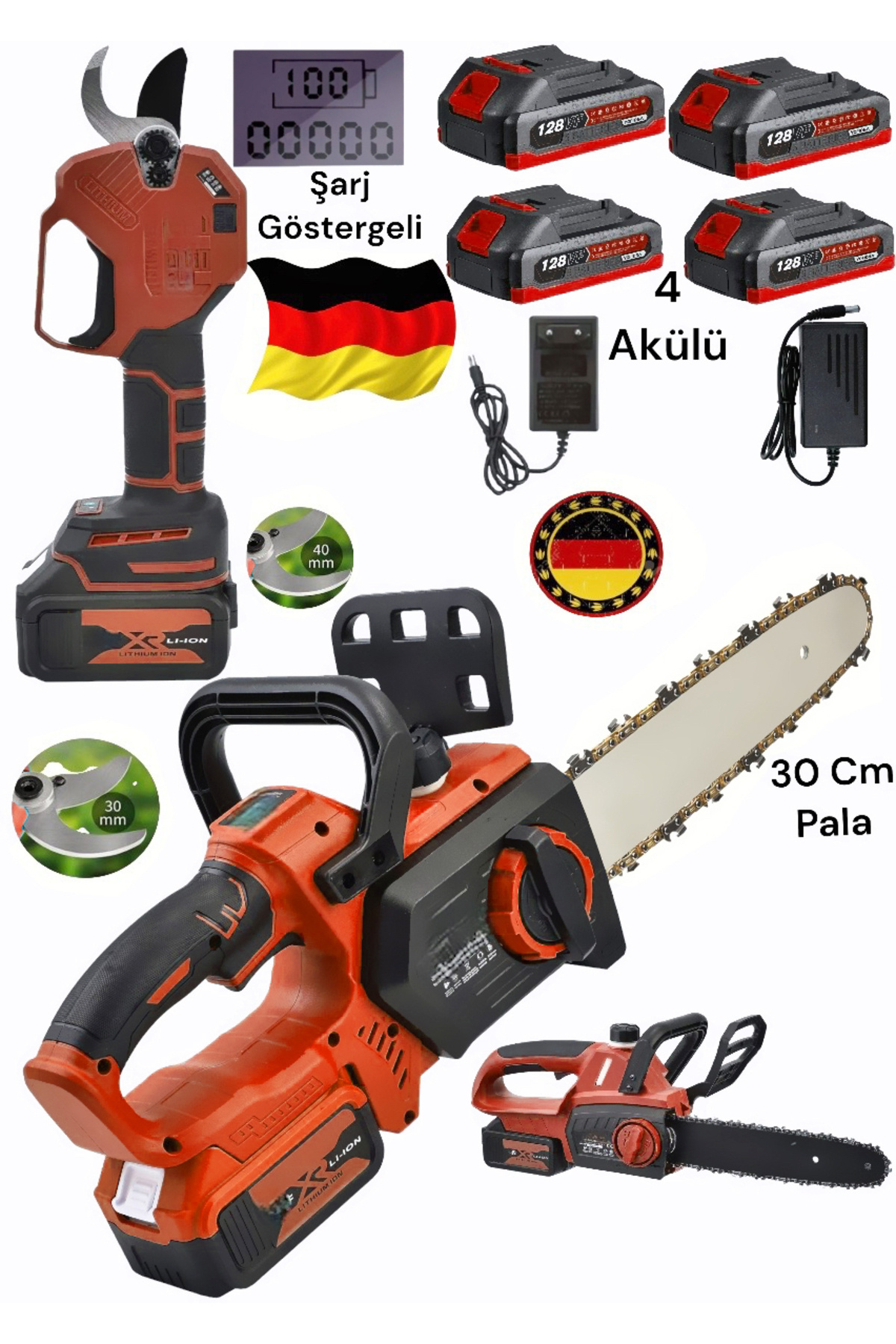 Germany Steel 878vf 4 Akülü Şarjlı Ağaç Dal Budama Testeresi 30cm